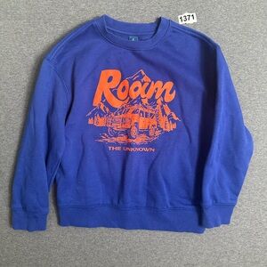 Old Navy Blue and Orange Graphic Men's Crewneck Sweater
